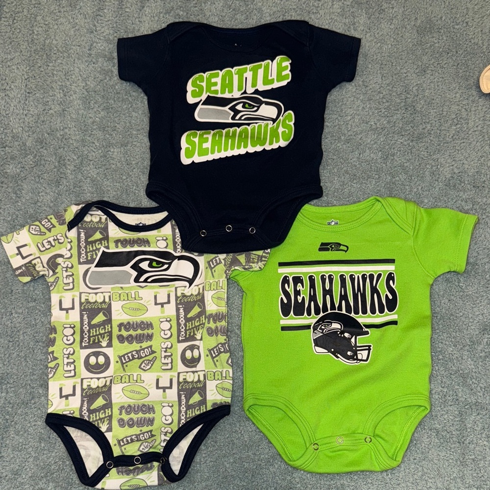Seattle Seahawks Baby Onesie Trio - Navy, Lime Green, Gray